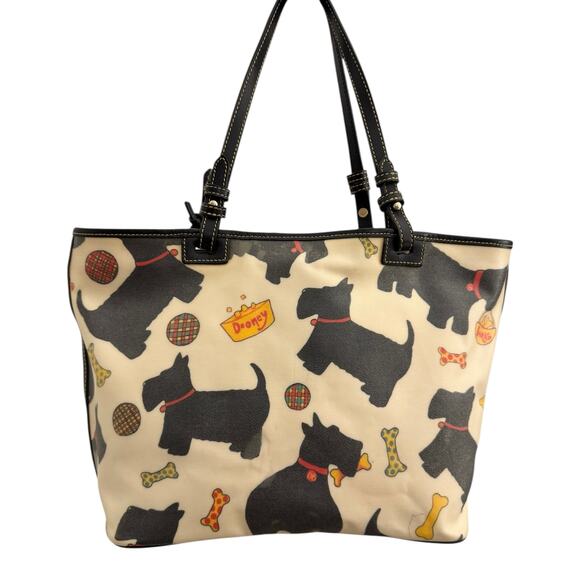 Dooney & Bourke Scottie Dog Tote Bag Coated Canvas Cream Black Red Trim - Picture 8 of 8